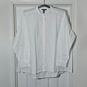 Eileen Fisher Woman's Washed Organic Cotton Poplin Classic Collar Shirt Size M
